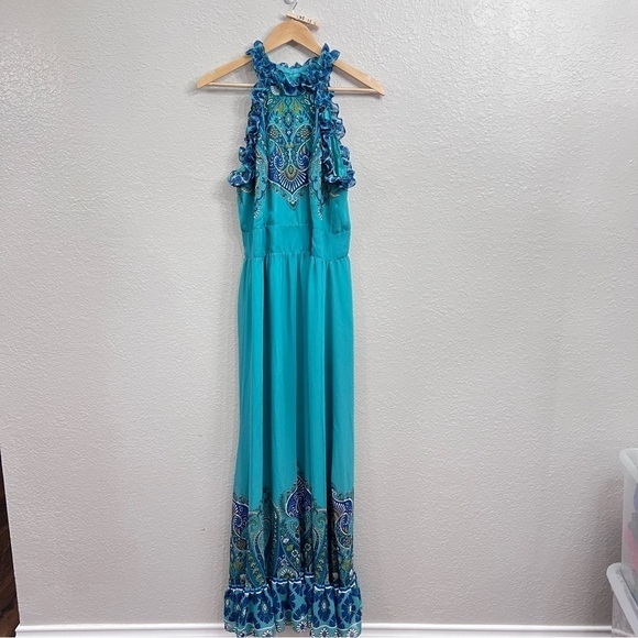 Boston Proper Paisley Print Ruffle High Neck Maxi Dress size - Picture 7 of 14